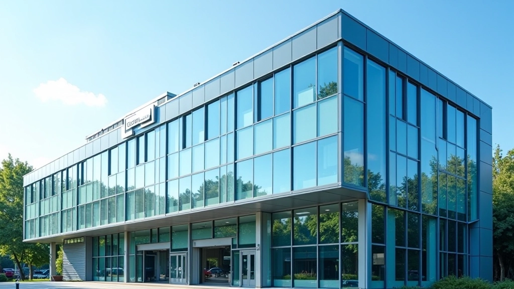 Statistisches Bundesamt Destatis Gebäude mit modernem Eingang und Glasfassade, heller Himmel, klare Aufnahme